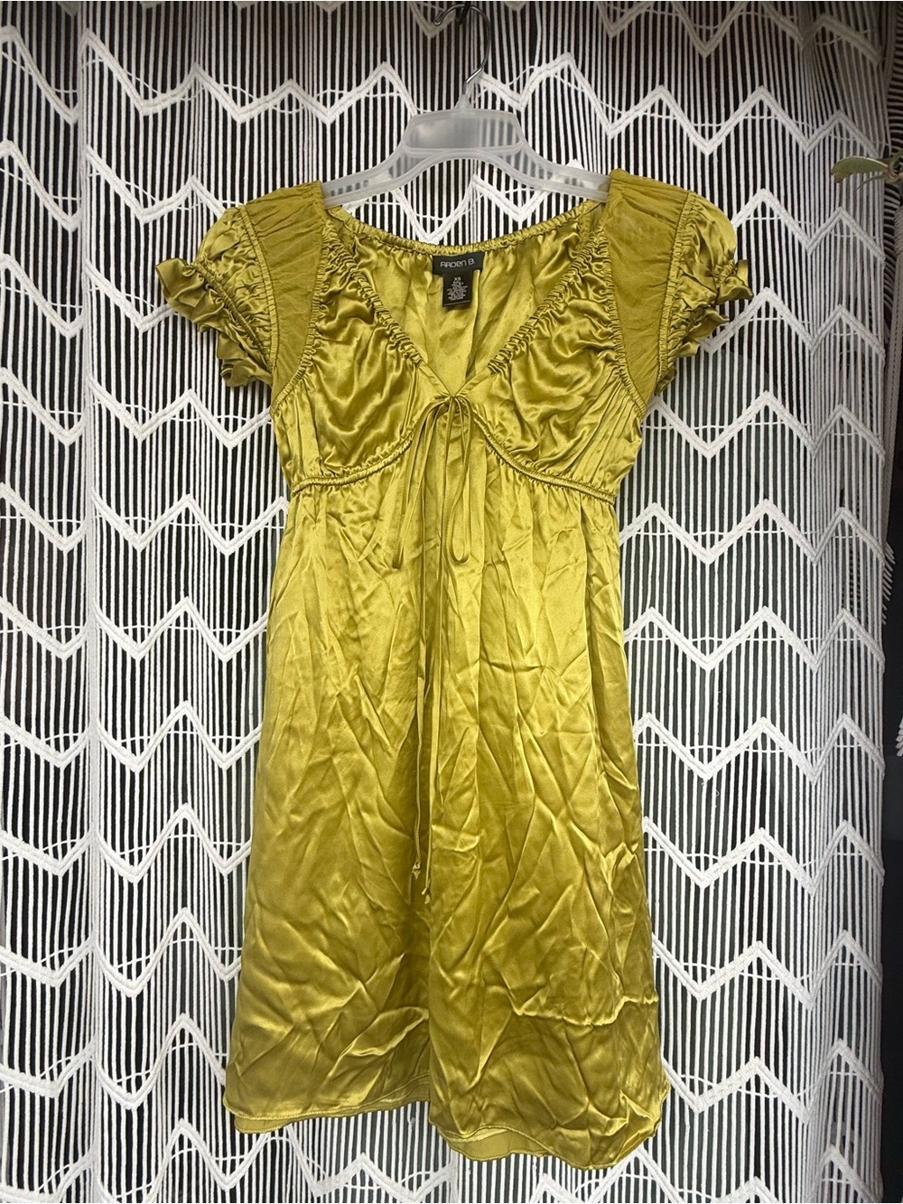 Arden B Chartreuse Satin Tie-Front Mini Dress